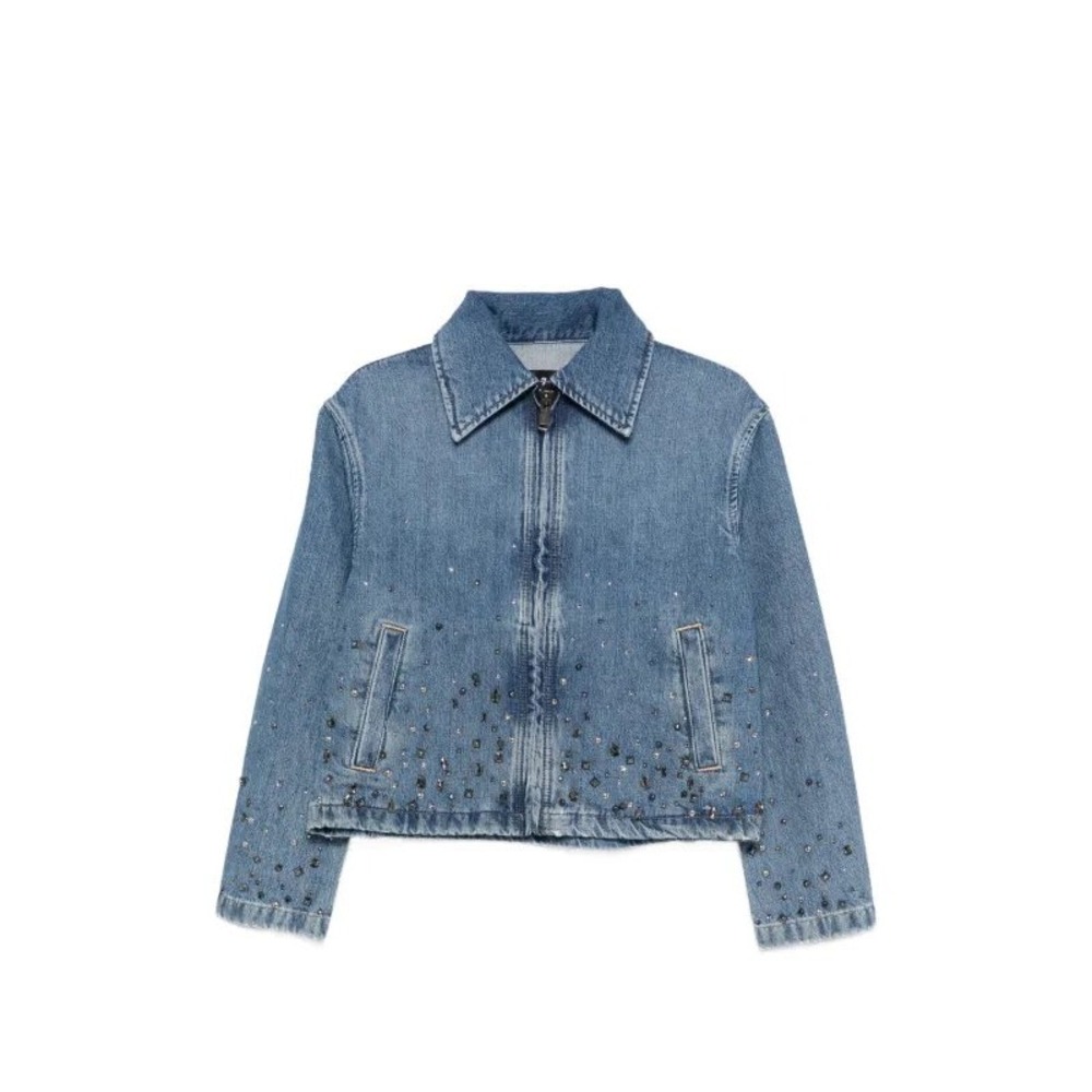 NEW 7 For All Mankind Embellished Cropped Denim Workwear Jacket Dance Blue Large